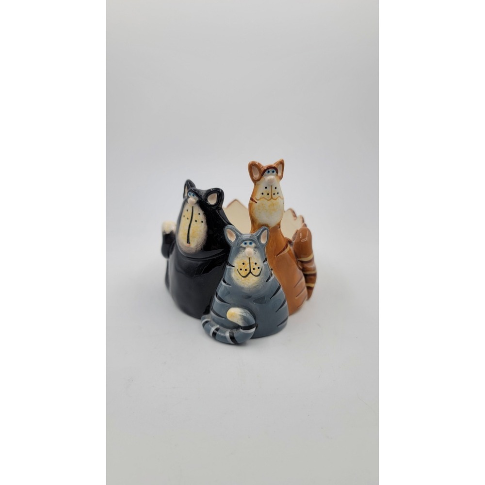 Russ Berrie Ceramic Cats Candle Holder signed Douglas Vintage